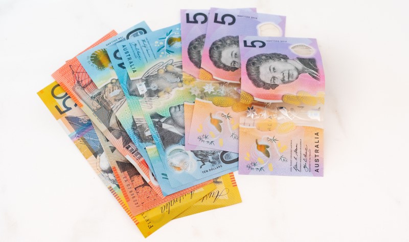 Australian bank notes lying side by side